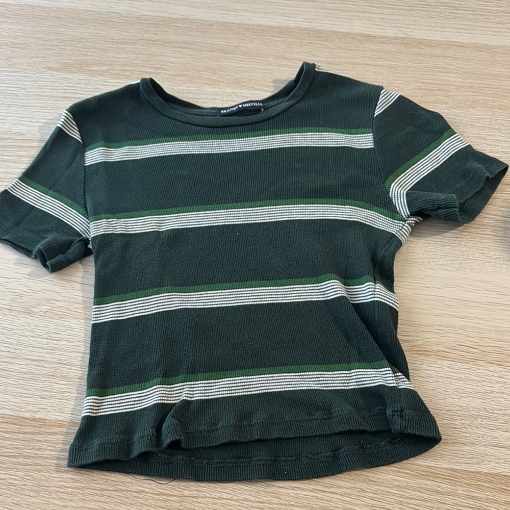 Brandy Melville Green and White Short Sleeve Tee